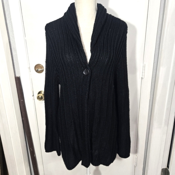 Chico's Black Knit Sweater Single Button Acrylic/wool Blend Sz 2 - Picture 1 of 7